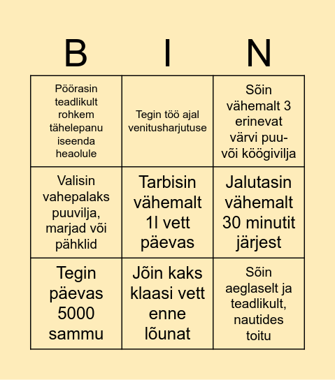 NÄDAL 3 - TOITUMINE&LIIKUMINE Bingo Card