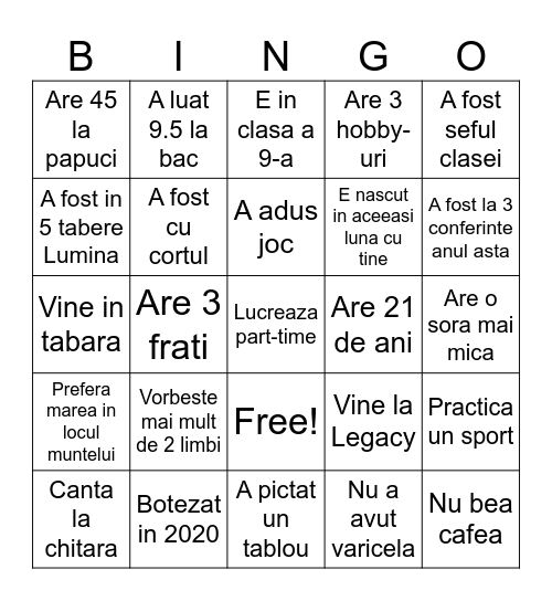 Gaseste pe cineva care: Bingo Card