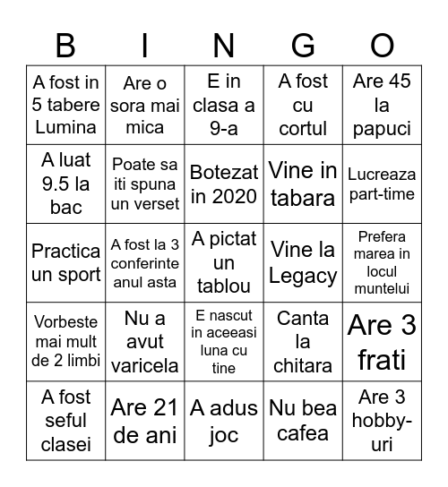 Gaseste pe cineva care: Bingo Card