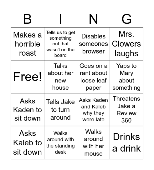 Clowers Bingo Card