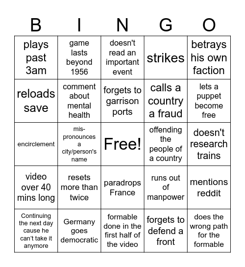 Hollowbeing video bingo Card
