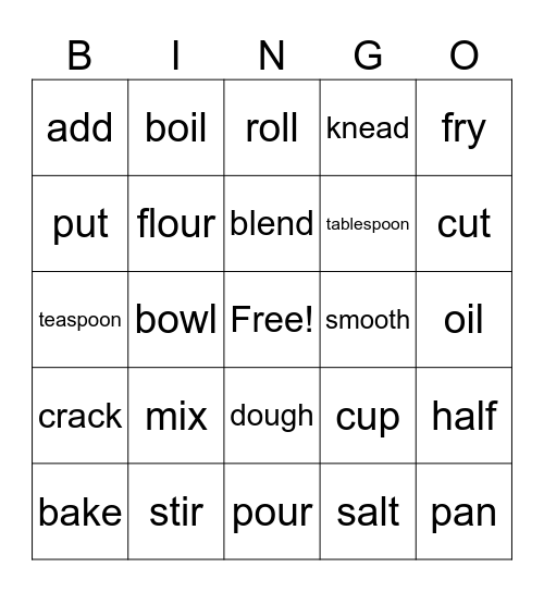 Cooking Bingo Card