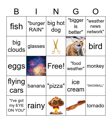 "Cloudy with a Chance of Meatballs" Bingo Card