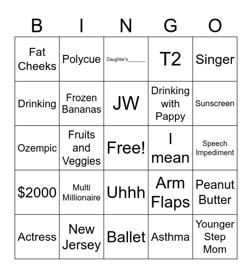 Valentina VC BINGO Card