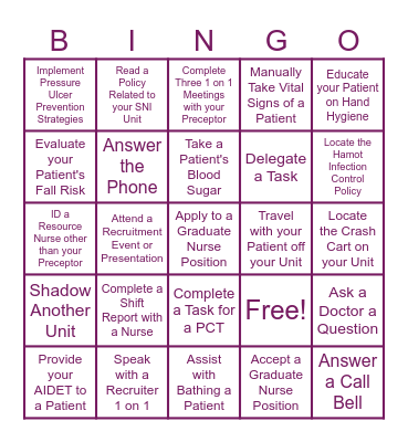 SNI Bingo Card