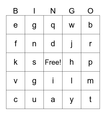 Letter Sounds Bingo Card