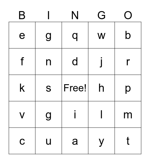Letter Sounds Bingo Card