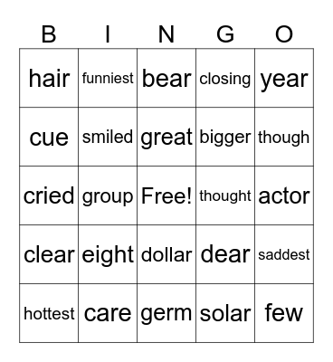 Suffix Spelling Changes & Low Frequency Spellings Bingo Card