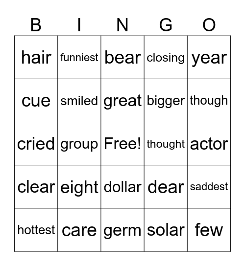 Suffix Spelling Changes & Low Frequency Spellings Bingo Card