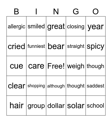 Suffix Spelling Changes & Low Frequency Spellings Bingo Card