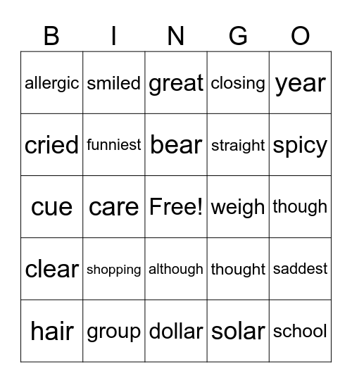 Suffix Spelling Changes & Low Frequency Spellings Bingo Card