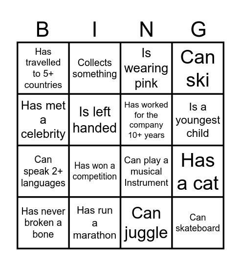 Human Bingo Card