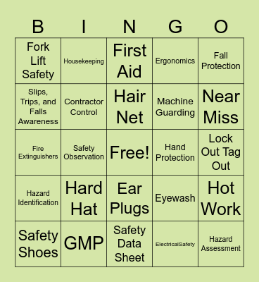 Safety Bingo Card