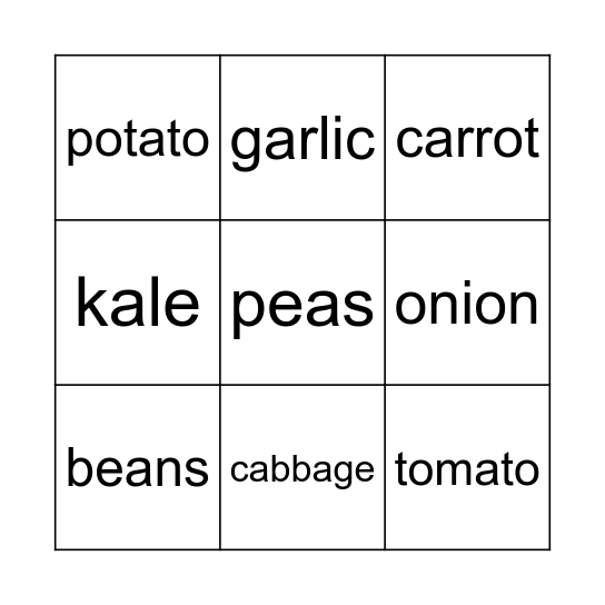 vegetables Bingo Card