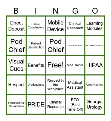 Orientation Bingo Card