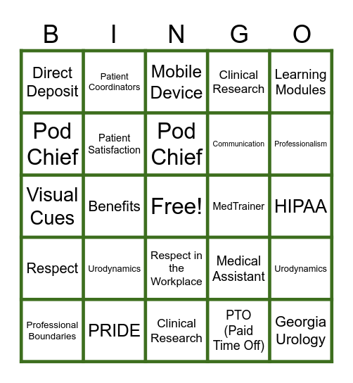 Orientation Bingo Card