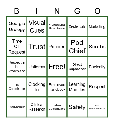 Orientation Bingo Card