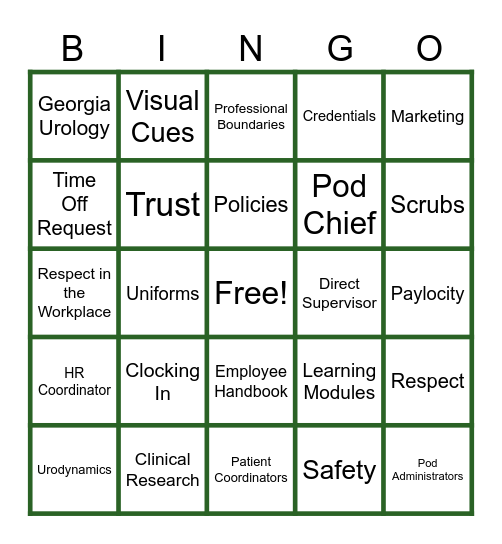 Orientation Bingo Card