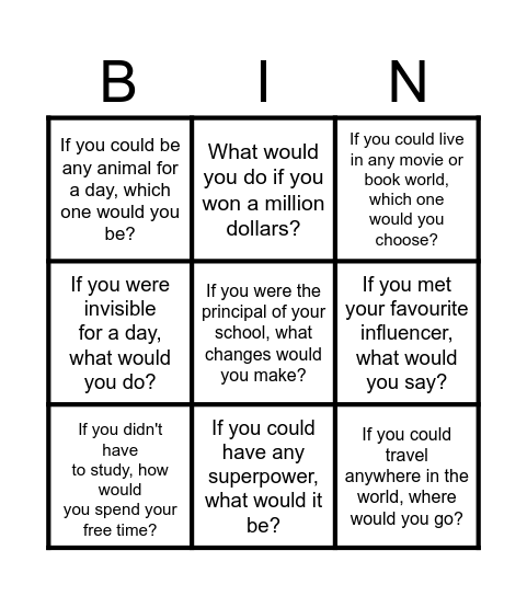 second conditional Bingo Card