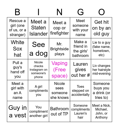 Shore Bingo Card