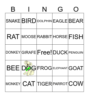 ANIMALS Bingo Card