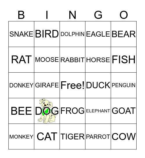 ANIMALS Bingo Card