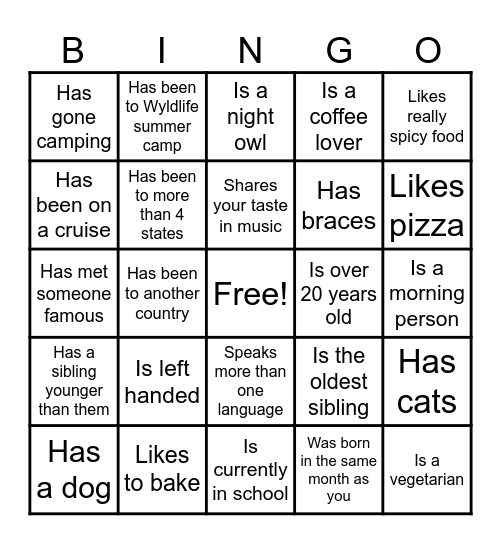 WyldLife Bingo Card