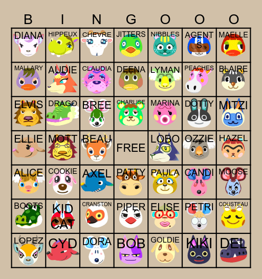 ACNH Villager Hunt Bingo Card