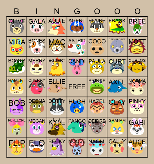 ACNH Villager Hunt Bingo Card