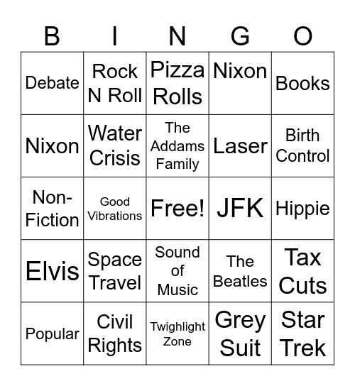 The 60's Bingo Card