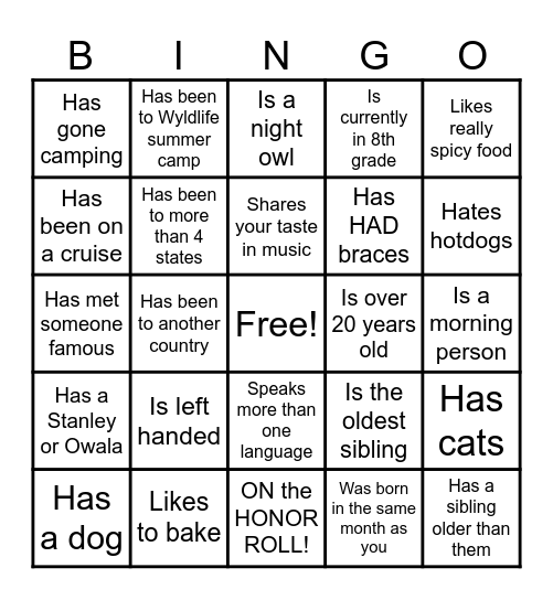 WyldLife BINGO Card
