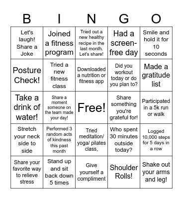VIRTUAL - Wellness Bingo Card