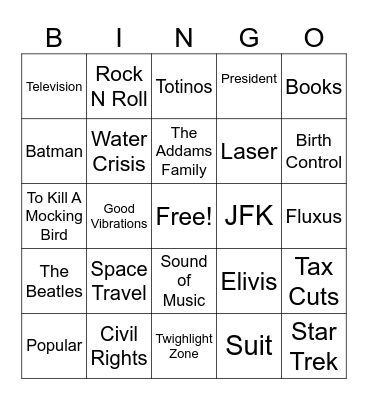 The 60's Bingo Card