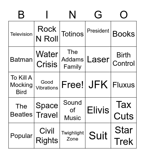 The 60's Bingo Card