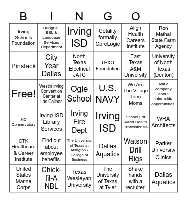 Career Fair Bingo Card