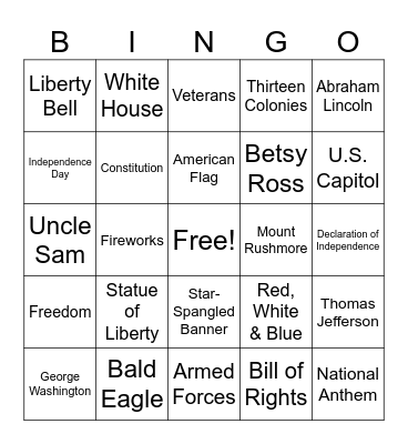 Great American Bingo Card
