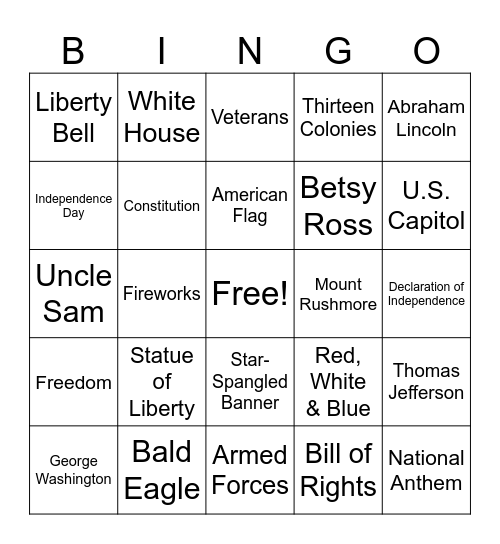 Great American Bingo Card