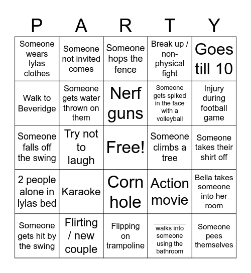 End lf year party Bingo Card