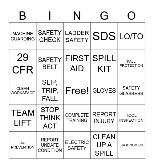 SAFETY BINGO Card