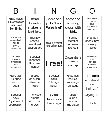 School of Social Work Graduation Bingo Card