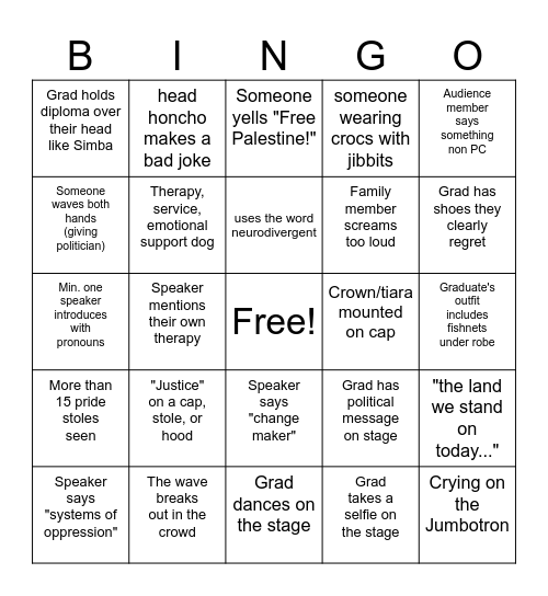 School of Social Work Graduation Bingo Card