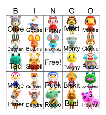 Animal Crossing Bingo Card