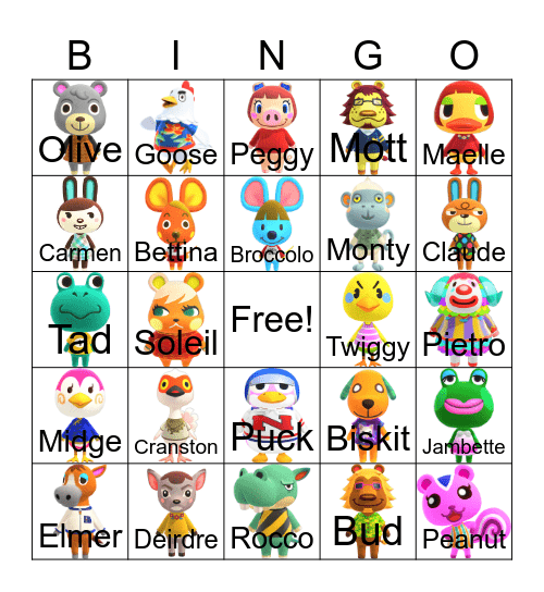 Animal Crossing Bingo Card