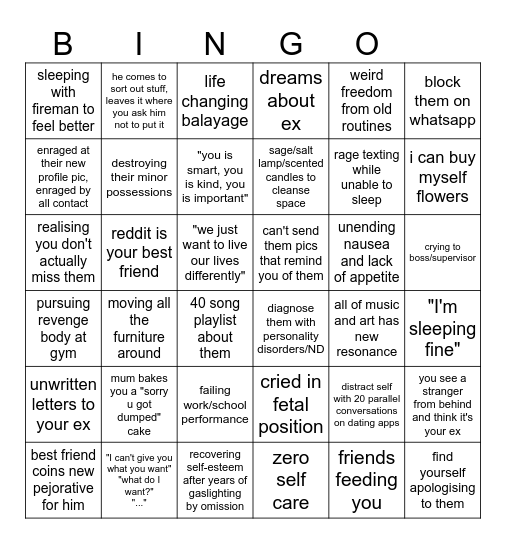 POST BREAKUP BINGO Card