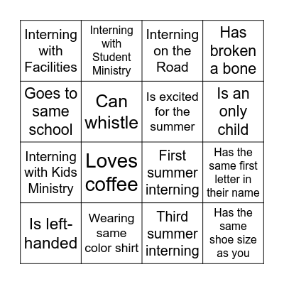 Faithbridge Internship's Bingo Bonanza Bingo Card
