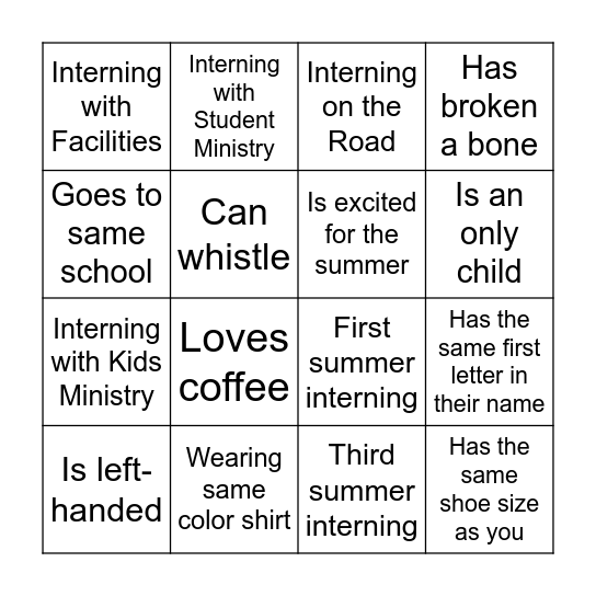 Faithbridge Internship's Bingo Bonanza Bingo Card