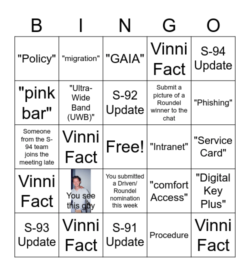 S9 Department Meeting BINGO Card