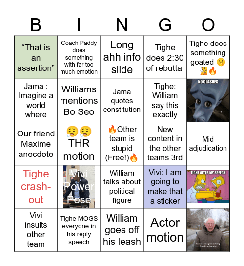 Debate Bingo Card