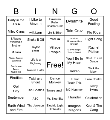 End of the Year Music BINGO Card