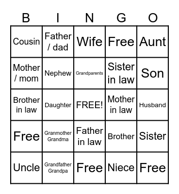 FAMILY Bingo Card